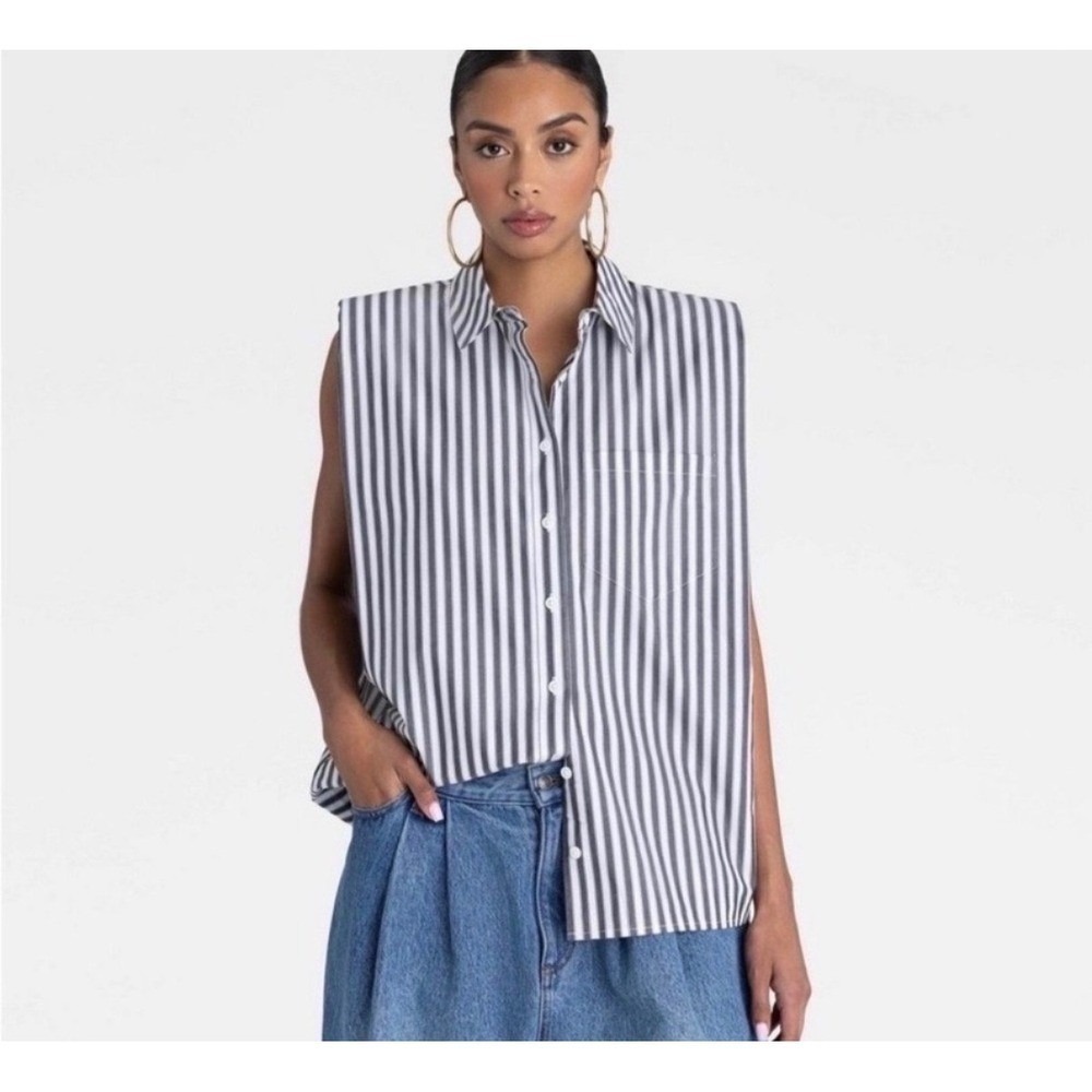 KBB by KAHLANA Women's Sleeveless Shoulder Pad Shirt – Striped Size Small – NWT